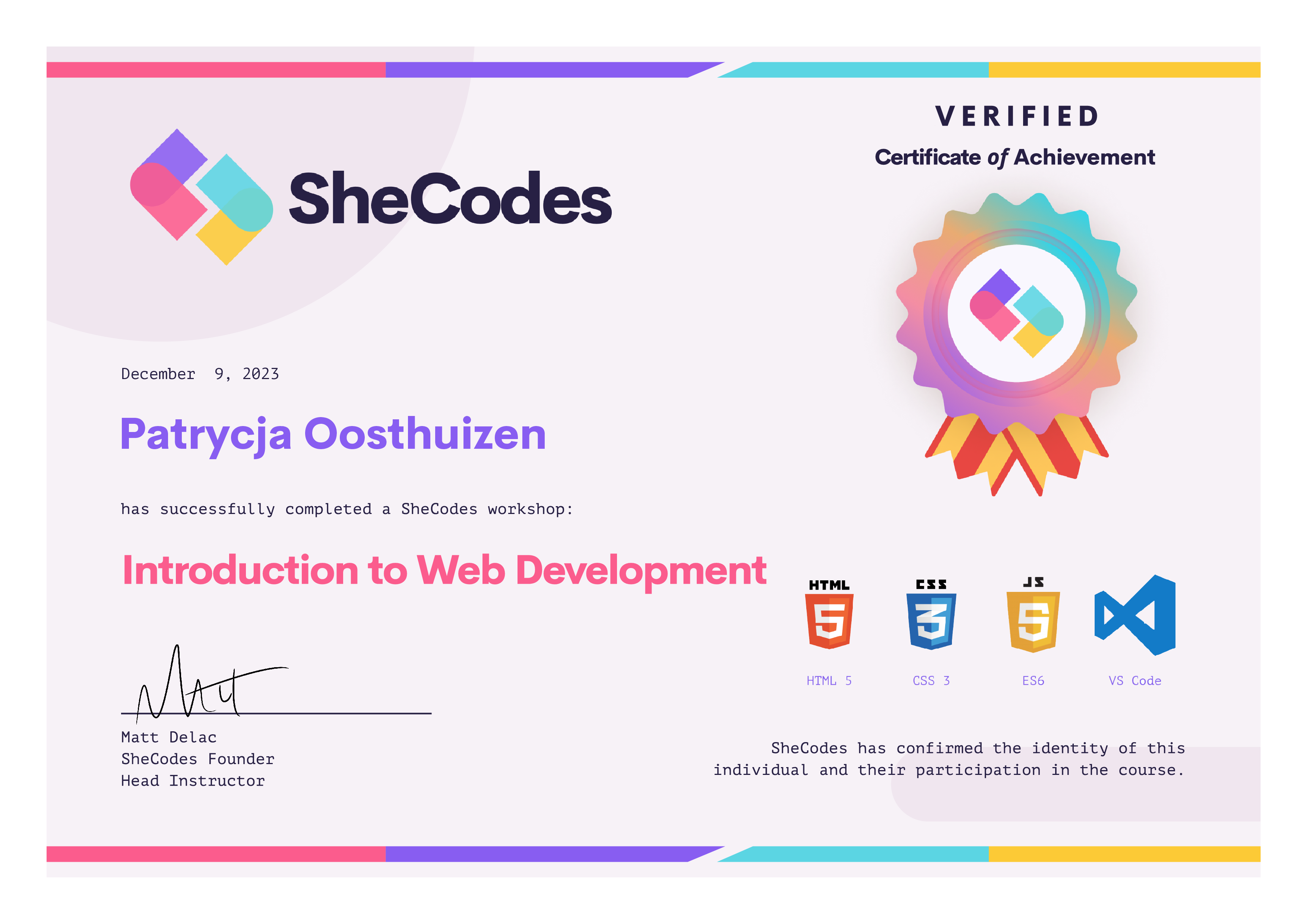 Patrycja's introduction to web development certificate Patrycja's introduction to web development certificate